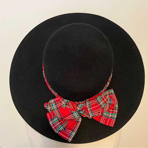 VTG Wool Doeskin Felt Hat Bollman Hat Co USA Black Plaid Ribbon Bow Classic - Picture 2 of 5